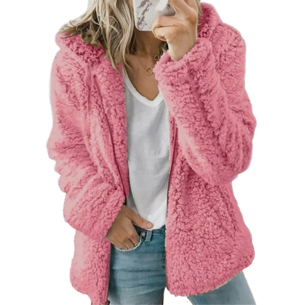 AMaVo Womens Zip Up Fluffy Jackets Teddy Bear Fleece Fuzzy Hoody