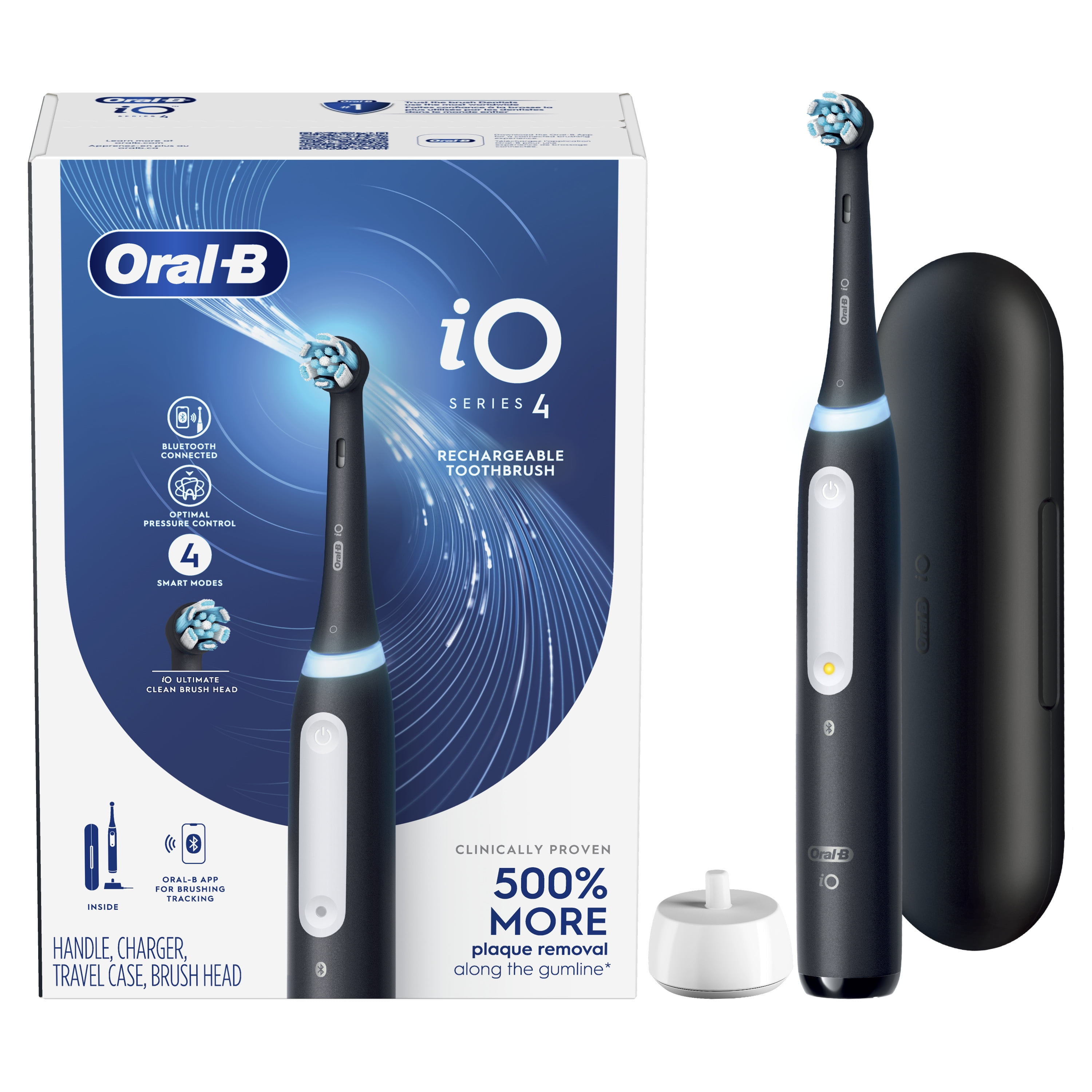 Oral-B Black Toothbrush iO Rechargeable, Electric (1) Brush with Series Head, 4