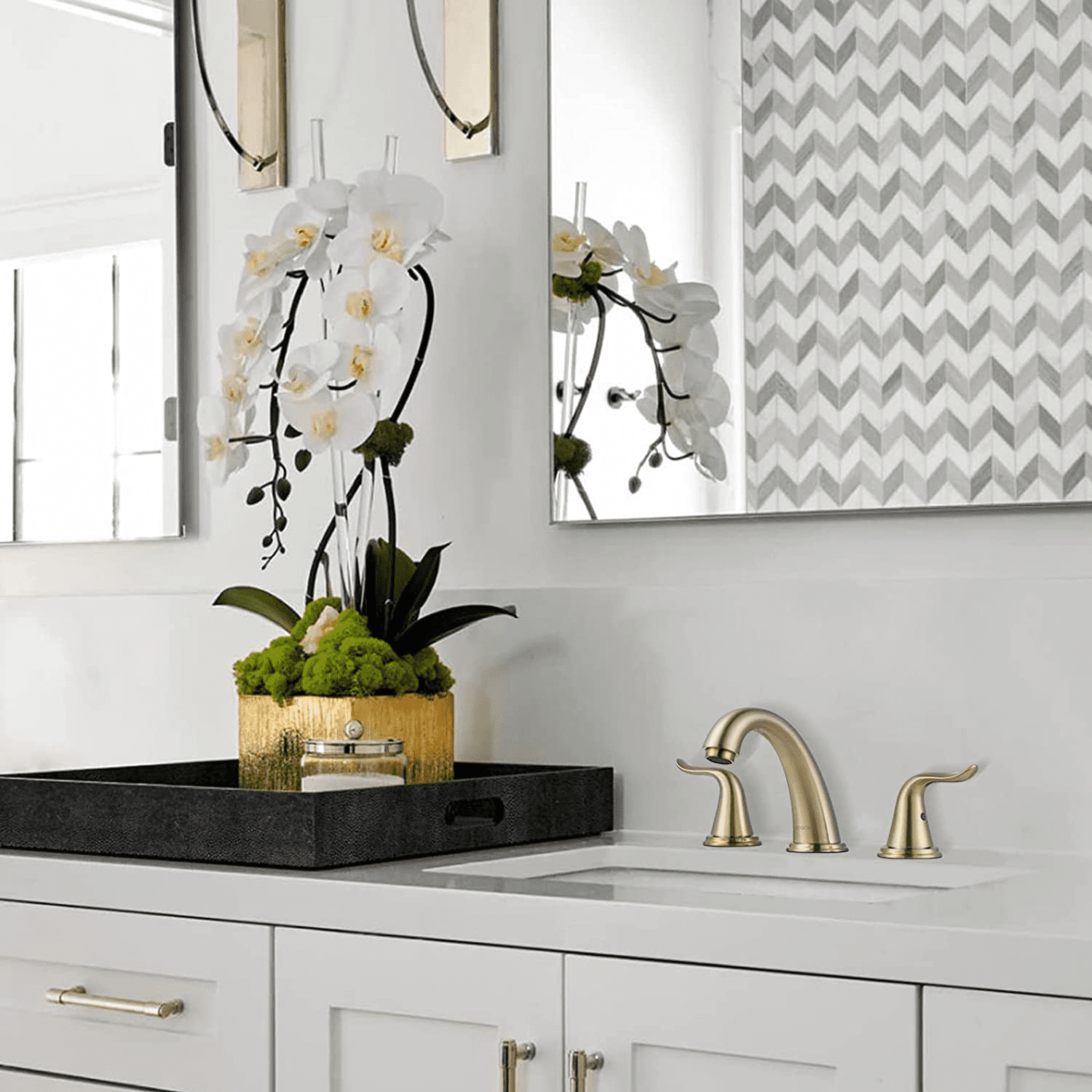 WOWOW Widespread Bathroom Faucet Brushed Gold Bathroom Sink Faucet 3 Hole Vanity Faucet