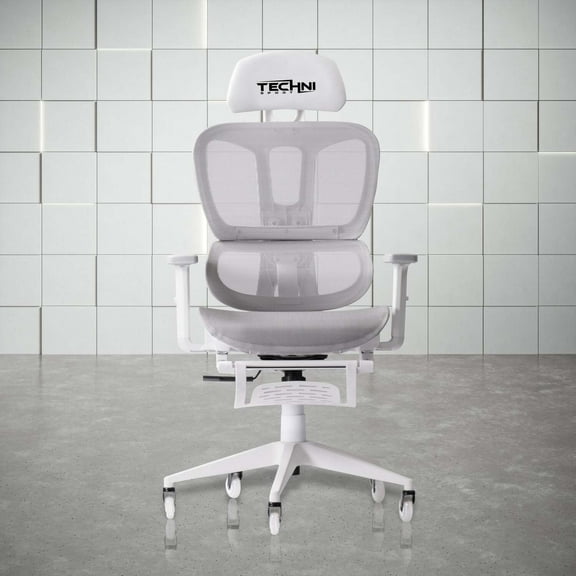 Gaming Chair White Mesh Ergonomic Computer Chair with Footrest Reclining
