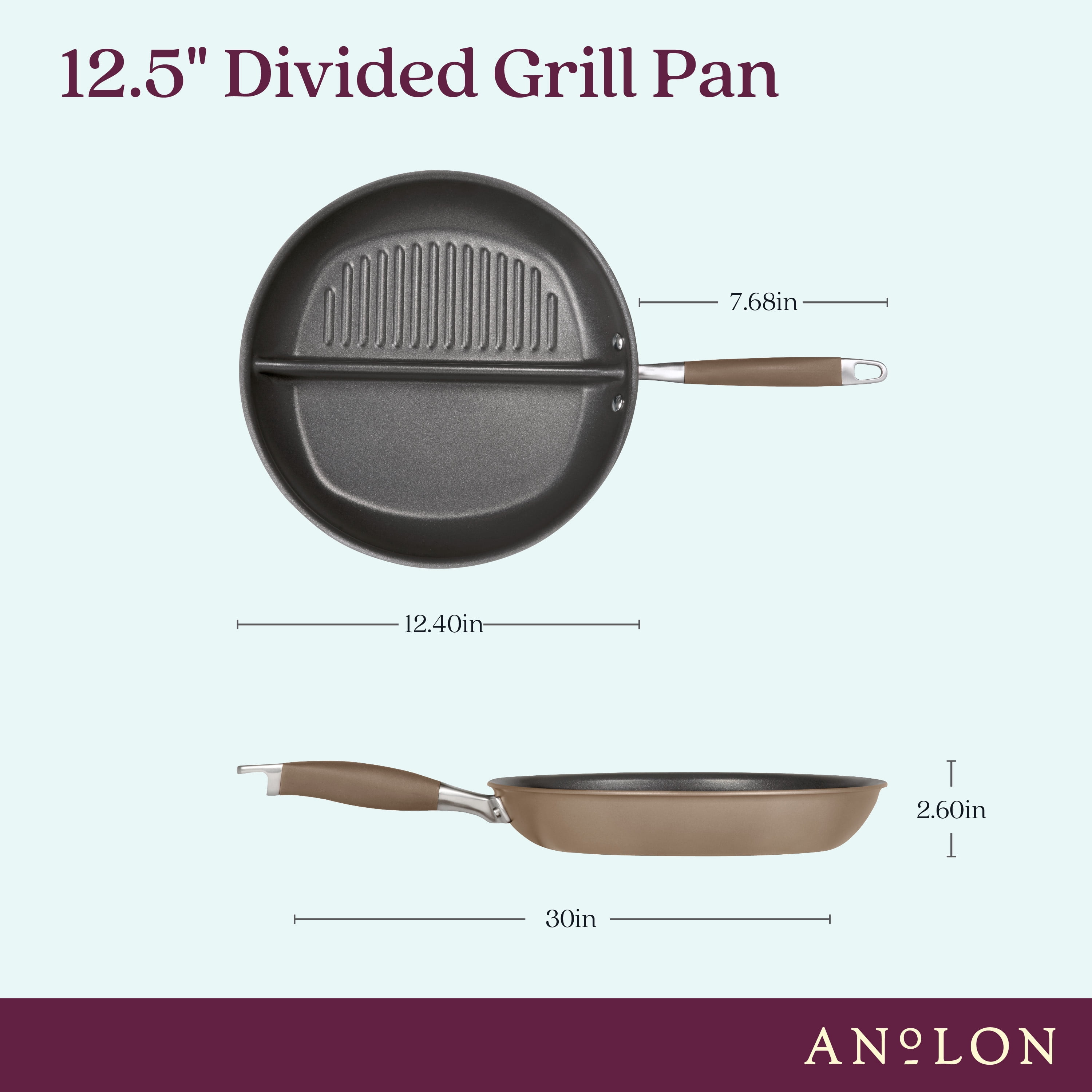 Anolon Advanced Home 12.5" Hard-Anodized Nonstick Divided Grill and Griddle Pan, Bronze