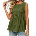 thumbnail image 3 of Womens Summer Shirts Casual Crew Neck Side Tie Tank Top Flowy Peplum Camisole for Daily Vacation Green L, 3 of 7