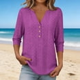 thumbnail image 2 of Tqcoqu 3/4 Length Sleeve for Women Tops Dressy Casual Shirts V Neck Summer Blouses with Buttons Trendy Clothes,A-Purple,Women's S-XXXXXL, 2 of 10