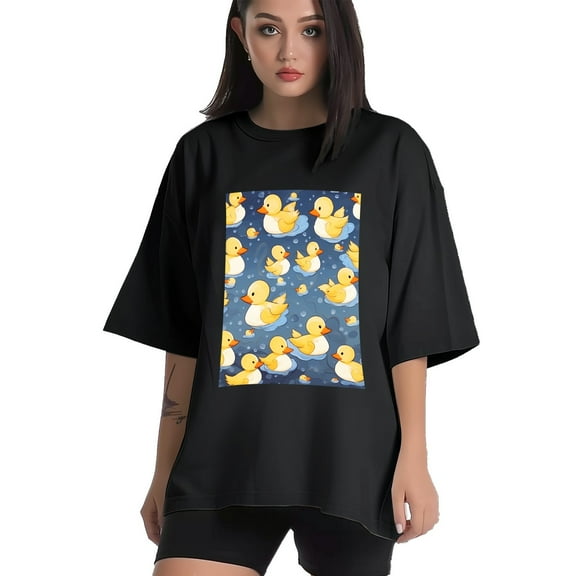 Plus Size Shirt for Women Black Tops for Women Short Sleeves Shirt for Women Cute Ducks T Shirt Crewneck Shirt for Women XS