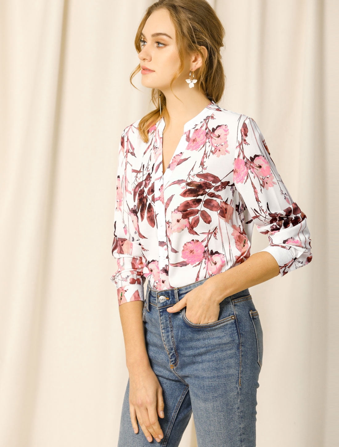 DARING DIVA Chiffon V Neck Long Sleeve Blouse 3XL White