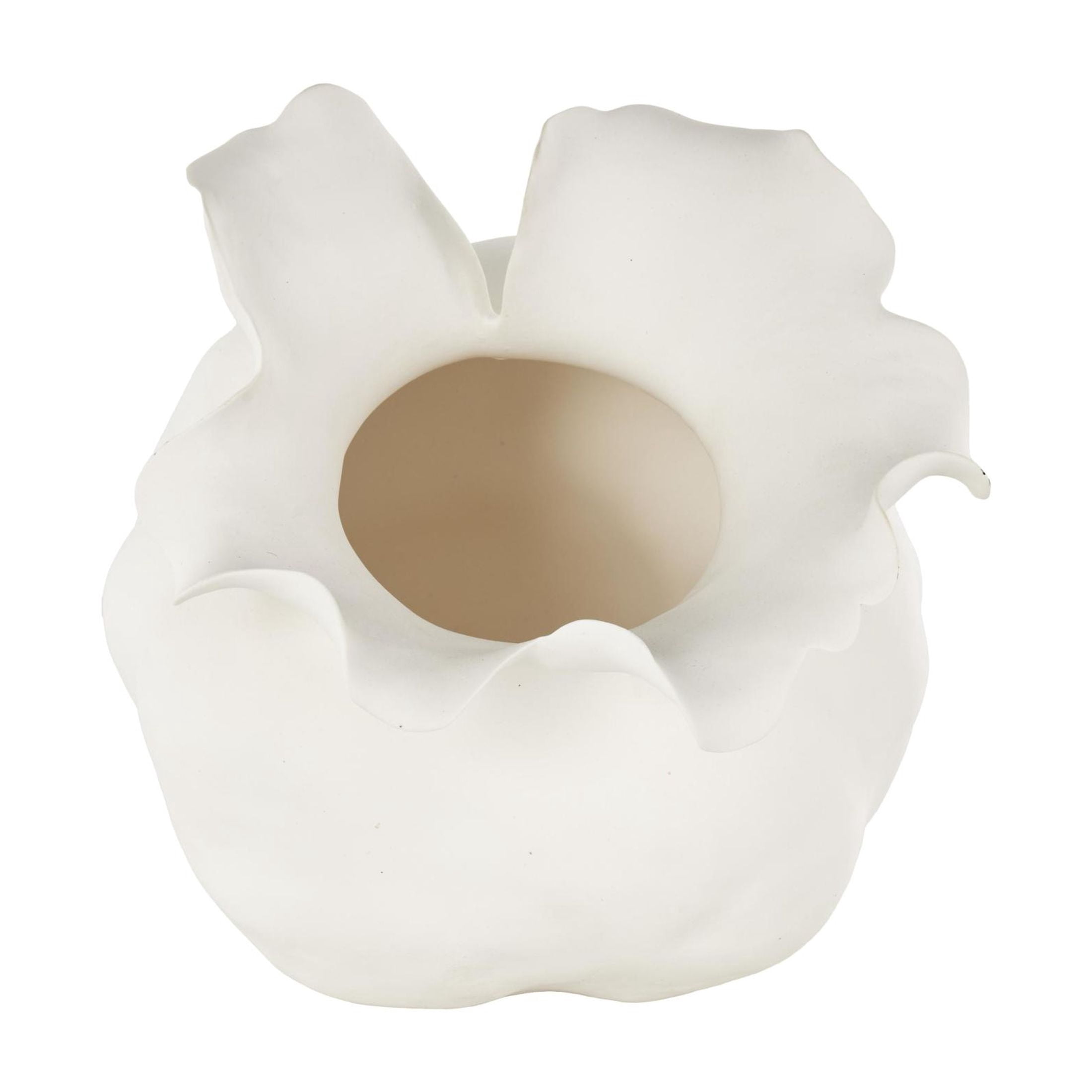 DecMode 9" Abstract Wide Rounded Floral Shaped White Ceramic Vase with Petal Rim