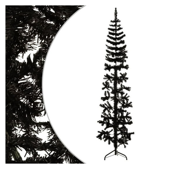 Slim Artificial Half Christmas Tree with Stand Black 7 ft