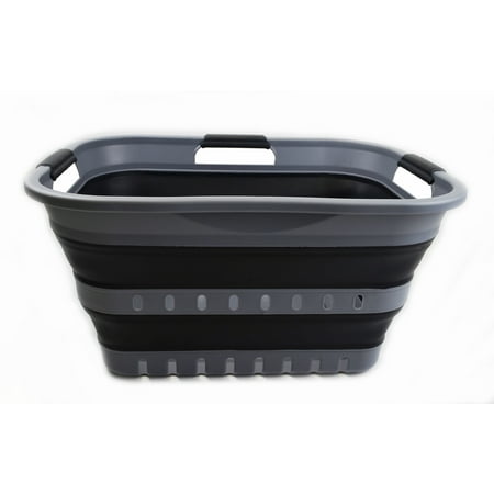 SAMMART 30L (8 gallon) Collapsible 3 Handled Plastic Laundry Basket - Foldable Pop Up Storage Container/Organizer - Portable Washing Tub - Space Saving Hamper/Basket