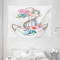 thumbnail image 1 of Anchor Tapestry, Watercolor Spring Blossoms and Feathers on a Doodle Style Anchor, Wall Hanging for Bedroom Living Room Dorm Decor, 80W X 60L Inches, Brown Pale Pink Turquoise, by Ambesonne, 1 of 2