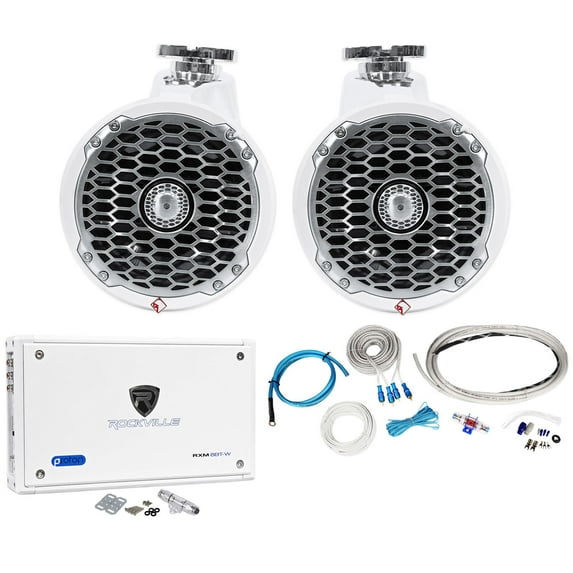 2) Rockford Fosgate PM2652W 6.5" Marine Wakeboard Speakers+8Ch Amplifier+Amp Kit