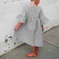 thumbnail image 4 of Tranfacy Robe d'Été pour Filles, Robe à Manches Courtes pour Filles, Robe Unie pour Enfants de Taille Moyenne à Grande, Robe Décontractée Plissée en Lin à Col Rond et Manches Mi-Longues, 4 of 4