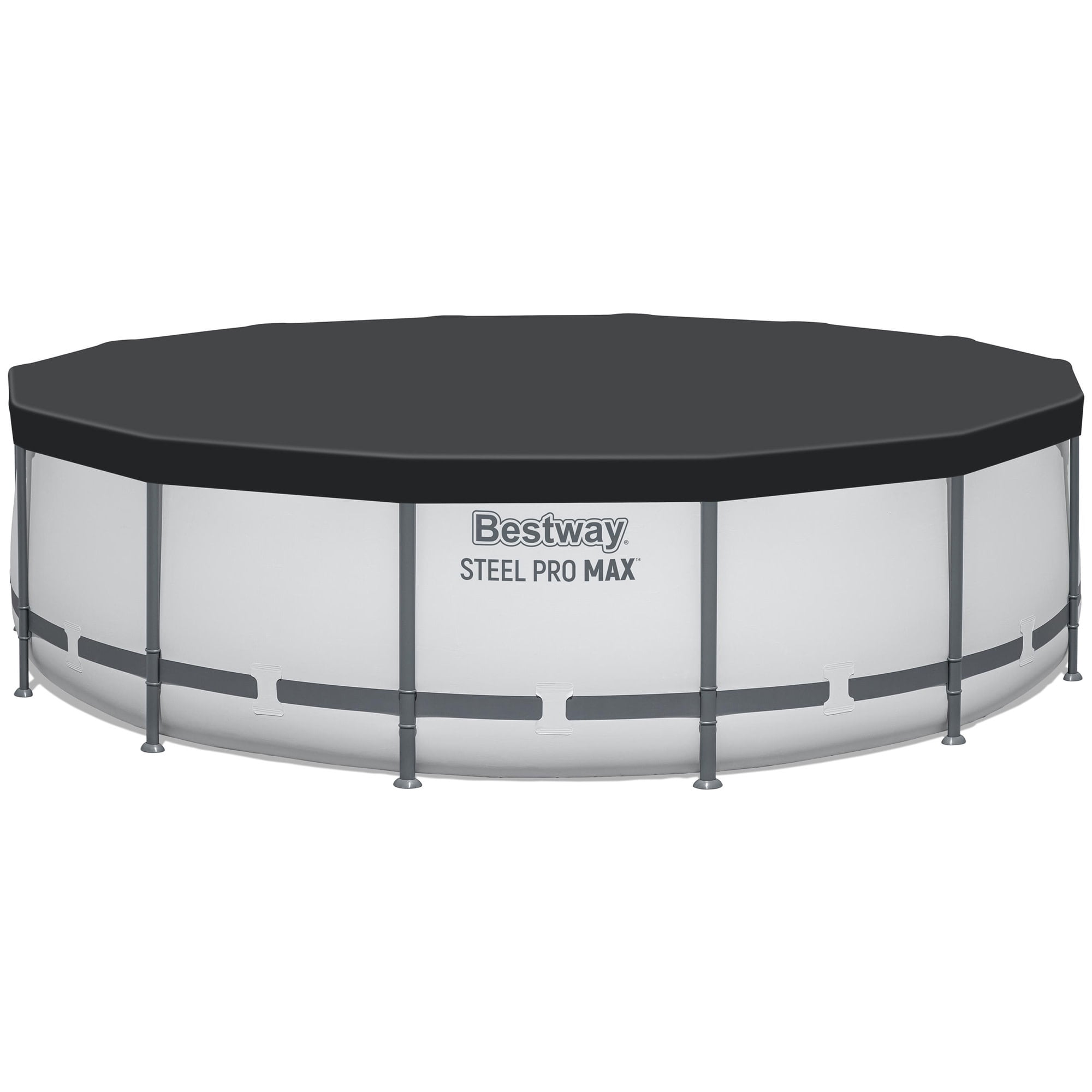 Bestway: Steel Pro MAX - 14' x 42", Grey -Round Above Ground Swimming Pool Set, ClickConnect Frame, Tritech, Filter Pump-Ladder-Cover, 3440 Gal Water