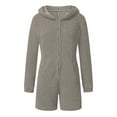 thumbnail image 5 of Pxkloy Womens Plus Size Plush Jumpsuit Long Sleeve Shorts Zipped Jumpsuit Fleece Winter Warm Sleepwear Casual Loose Pockets Loungewear with Ear Hoodies Gray,XXXXL, 5 of 5