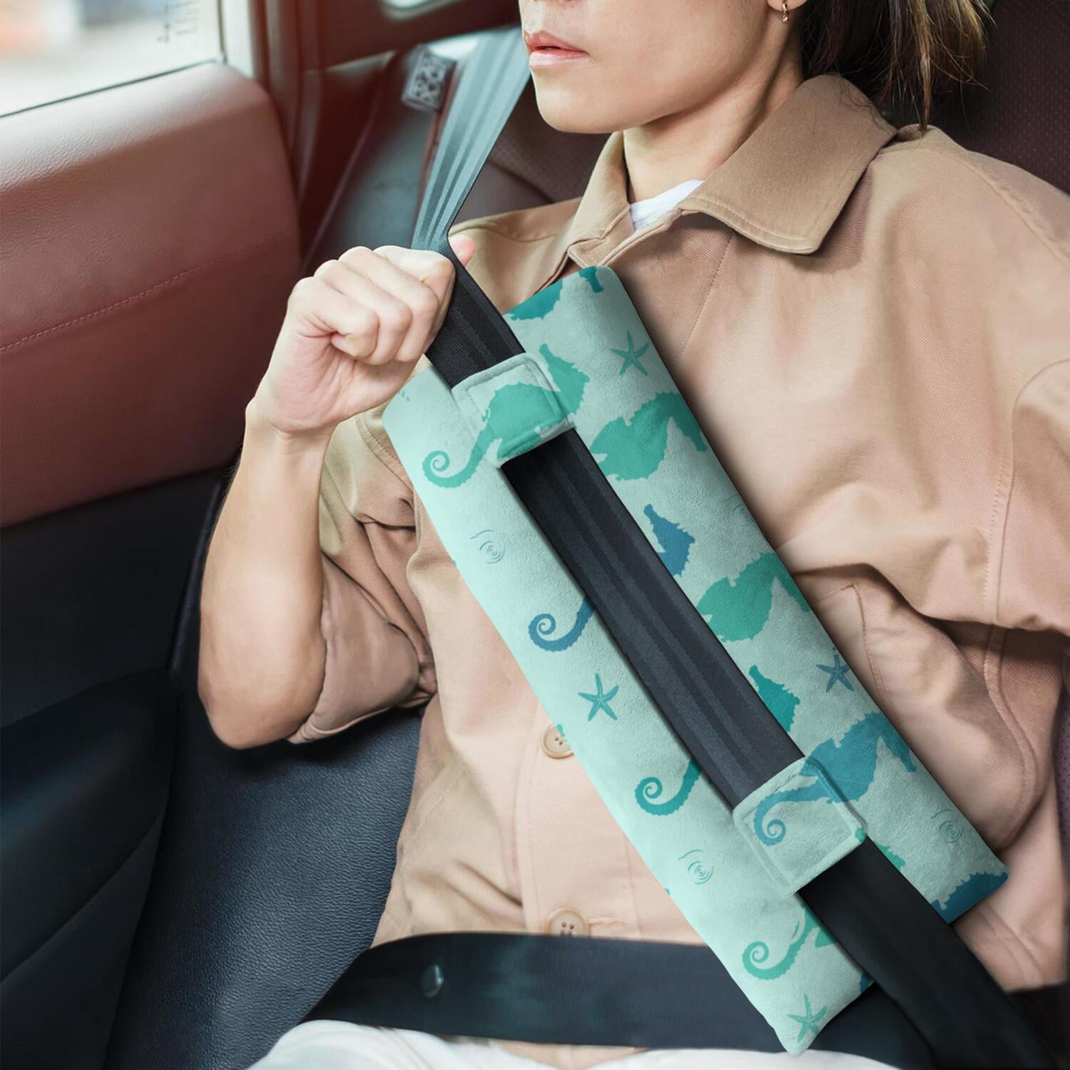 Tropical Seahorse Seat Belt Cushion for Post-Surgery Recovery - Plush Mastectomy Pillow with Coastal Marine Life Prints, Pressure Relief Pad for Women