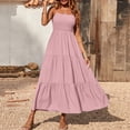 thumbnail image 5 of HAJWOH Dresses for Women Summer Dress Bohemian Spaghetti Strap Smocked Tiered Long Beach Sun Dresses Sleeveless Maxi Dress, 5 of 7