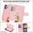 thumbnail image 5 of Case For Apple iPhone 17 6.3 inch,RFID Blocking，Split PU Leather Detachable 2 In 1 Flip Folio Wallet With Multi-Card Slots,Wristband，Kickstand Magnetic Protective Cover,Pink,For iPhone 17, 5 of 8