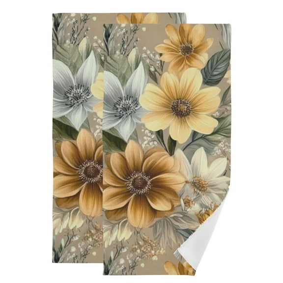 Vintage Floral Pattern Hand Towel Absorbent Bath Towels for Bathroom Sports Gym(28.3" X 14.4") Set of 2