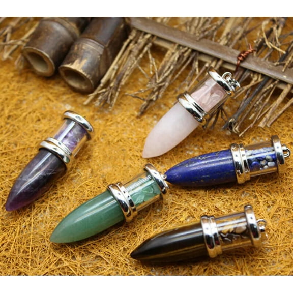 HOOUN 6pcs Wholesale Natural Mixed Bullet Stone Necklace Pendant for Jewelry Making