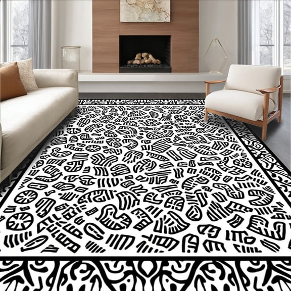 Flatwoven High Traffic Area Rug, Modern Boho Black White Area, Non Slip, Stain Resistant, Washable Area Rugs for Living Room, Bedroom(Black, 4X6)