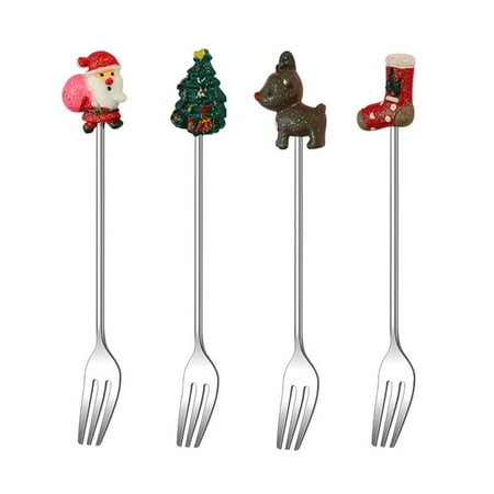 

4 Pieces Coffee Spoons/Fruit Forks Tablewares Dessert Spoons 4 Styles Stainless Steel Material for Stirring Ice Cream