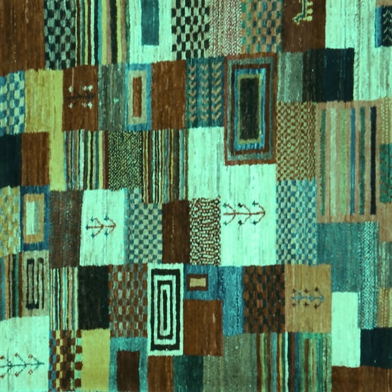 Ahgly Company Machine Washable Indoor Square Abstract Turquoise Blue Contemporary Area Rugs, 7' Square