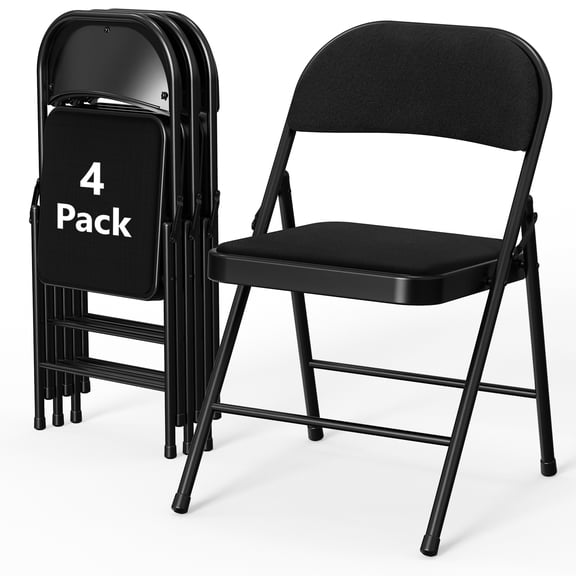 HOUSNIFLEX 4-Pack Fabric Folding Chairs, Padded Seat & Back, Heavy Duty Metal Frame, Portable Foldable Chairs for Home, Party & Events, Black
