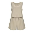 thumbnail image 4 of AYA Women's Fashionable Casual Two Piece Set Sleeveless Solid Color Loose High Waist Shorts, 4 of 5