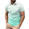 thumbnail image 2 of Awdenio Mens T-shirt Gradient Casual Printed Short Sleeve Turn Down Collar Buttons Side Split Blouse Tops for Daily Wear,Mint Green,M, 2 of 6
