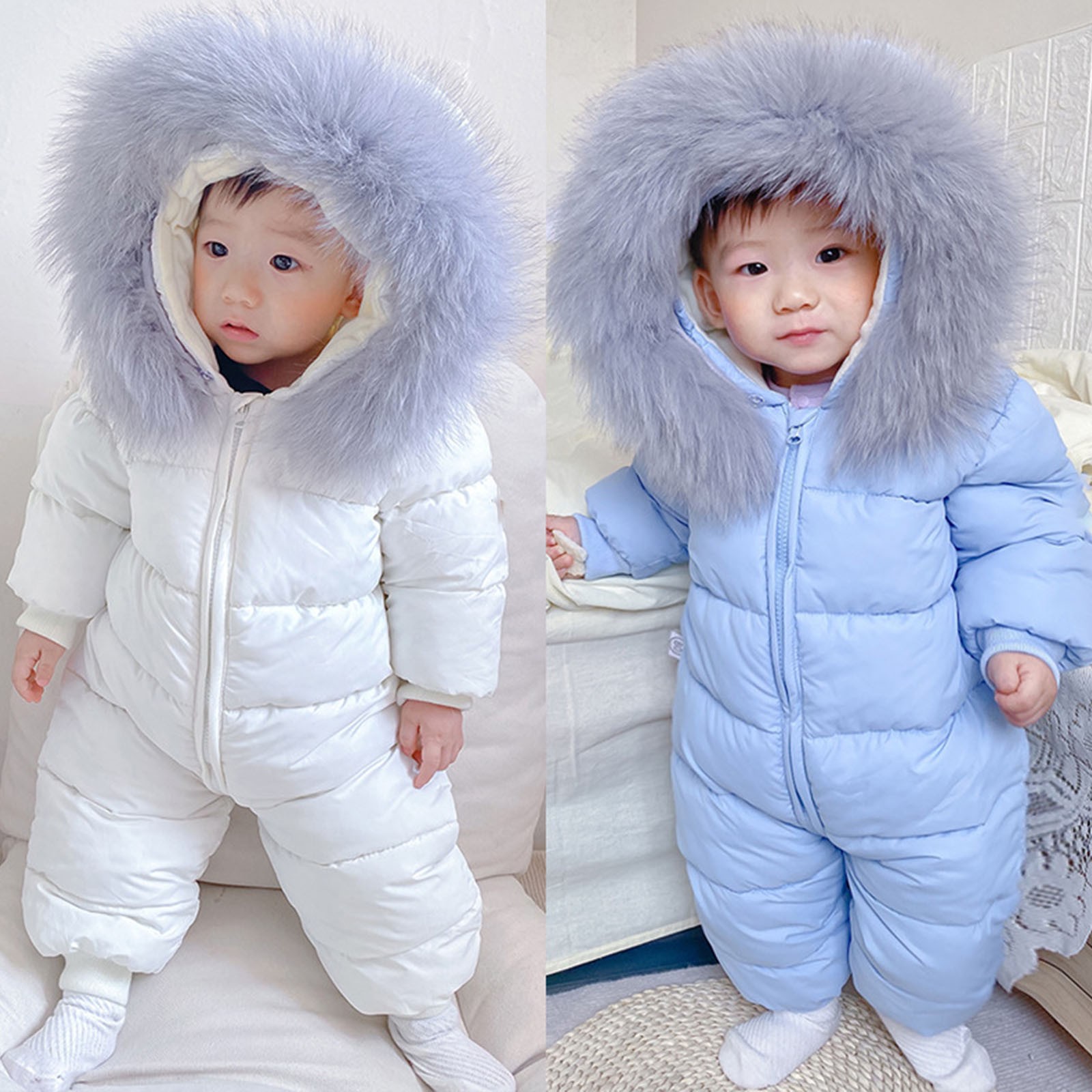 XXWXYD Baby Thermal Insulated Down Jacket Romper Detachable Collar Hooded Winter Snowsuit Thickened Coat Cold Weather Gear Windproof Outerwear