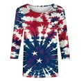 thumbnail image 4 of LYEAA Women Red White Blue 3/4 Sleeve T-Shirt Fourth of July USA Flag Print Round Neck Casual Cotton Top Independence Day Blouse Blue M, 4 of 5