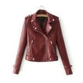 thumbnail image 2 of USSUMA Women's Faux Leather Short Moto Jacket Zip-up Slim PU Biker Coat with Pockets, 2 of 4