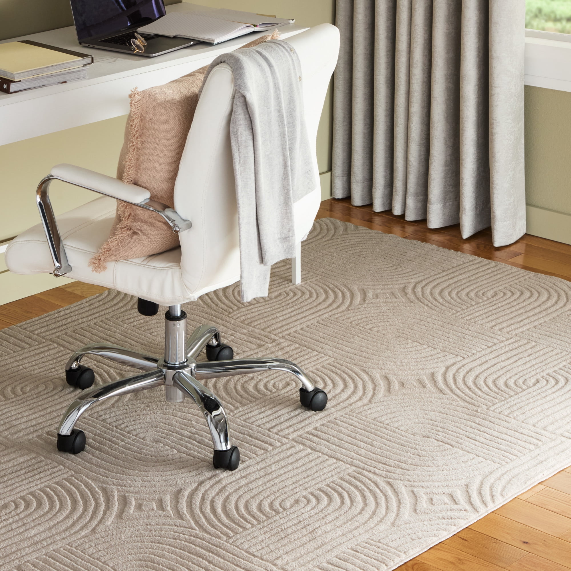 TOWN & COUNTRY EVERYDAY Stone Geo Curve Soft Felt Everwash®, Machine Washable Area Rug with Non-Slip Backing, Geometric Rug, Taupe, 1'7"x2'11"
