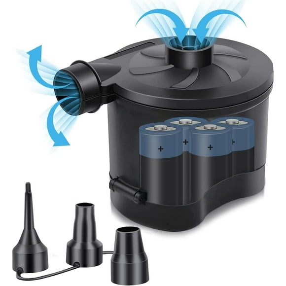 B-Qtech Bomba de Aire Eléctrica para Inflables, Alimentada por Batería con 3 Boquillas, Inflado/desinflado Rápido para Colchones, Juguetes de Alberca y Equipo de Camping
