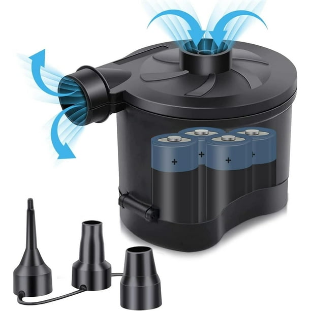 B-Qtech Bomba de Aire Eléctrica para Inflables, Alimentada por Batería con 3 Boquillas, Inflado/desinflado Rápido para Colchones, Juguetes de Alberca y Equipo de Camping