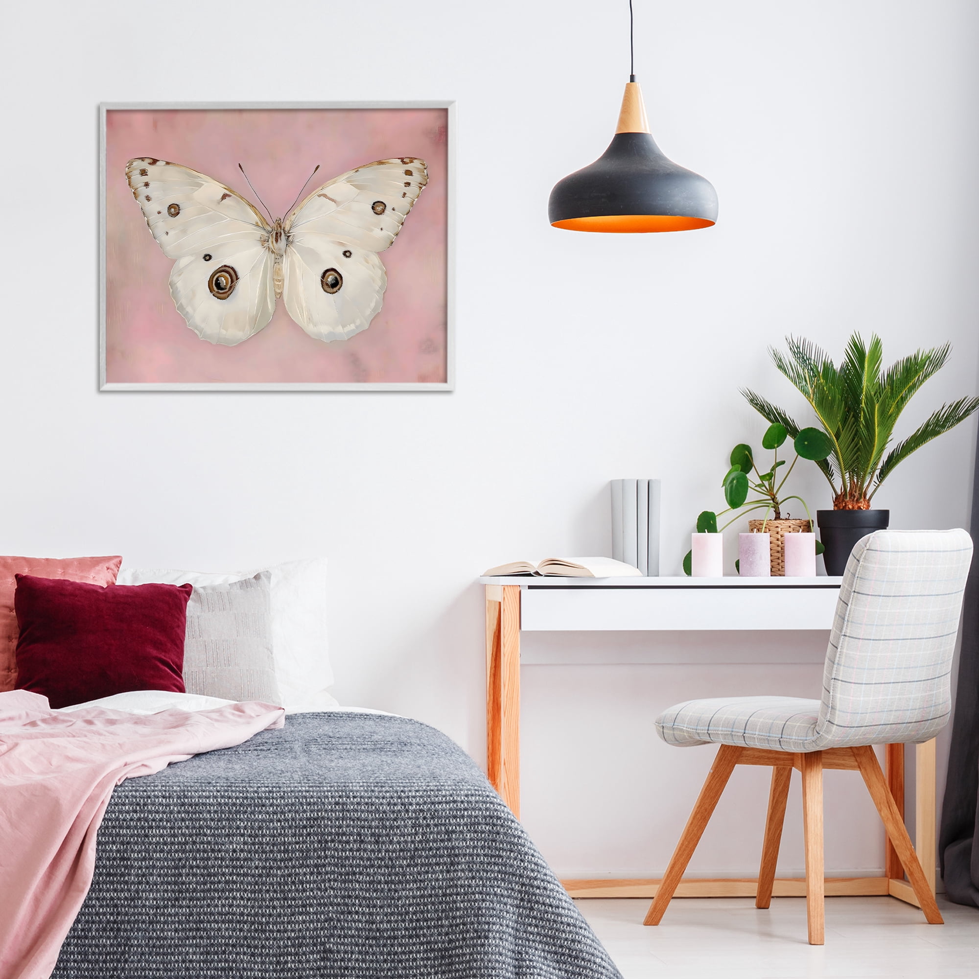 Stupell Industries Gossamer Butterfly on Blush Background White Framed Giclee Art, design by Arlington Prints