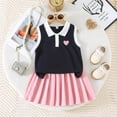 thumbnail image 2 of YDFCWXW Girls 2 Piece Outfits Preppy Heart Graphic Polo Shirt Sleeveless Collar Crop Tops and Pleated Skirt Set (Blue, 5-6 Years), 2 of 7