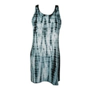 Womens Tie Dye Summer Dress, Black White Tie-dye Boho Short Coverup Dress S/M