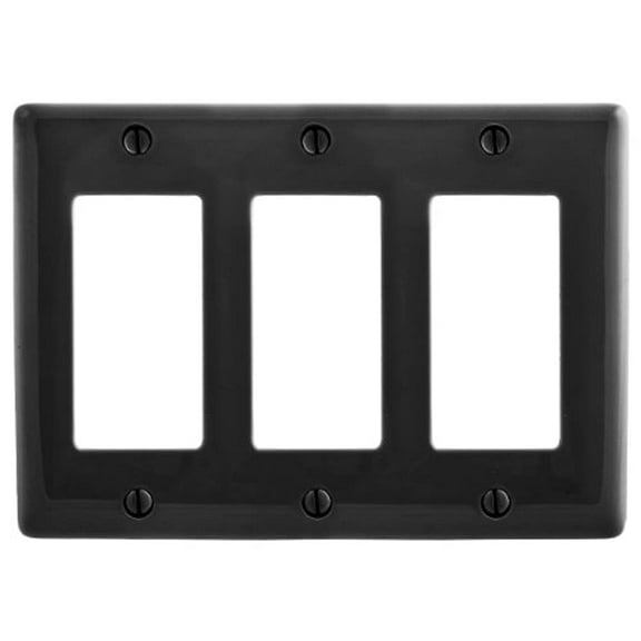 Hubbell NPJ263BK Black 3-Gang Nylon Decorator/Rocker Cover Mid-Size Wallplate