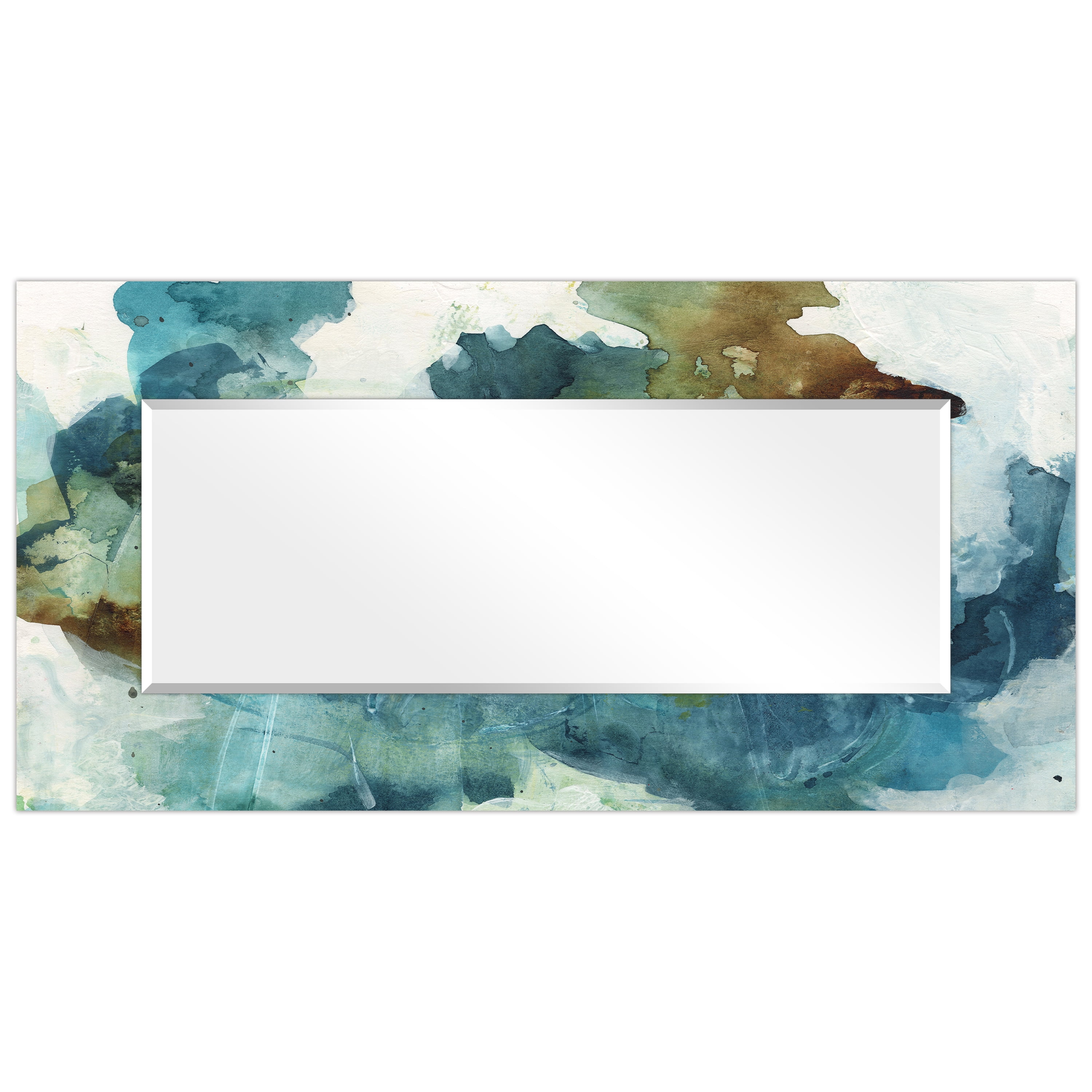 Empire Art Direct Blue Sky Rectangular Beveled Mirror on Free Floating Reverse Printed Tempered Art Glass, 72" x 36" x 0.4", Ready to Hang