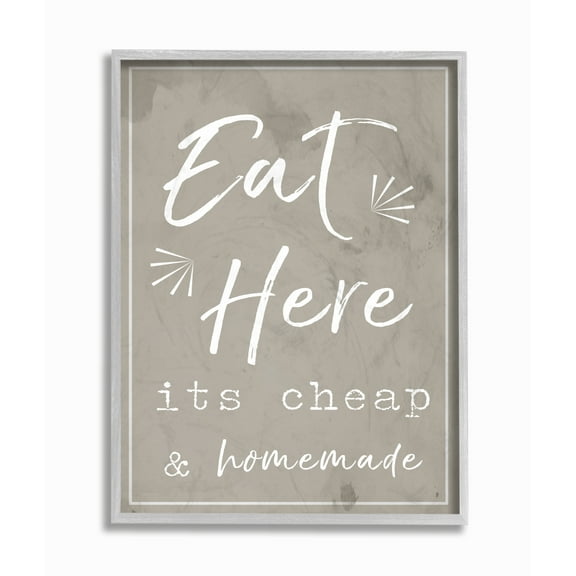 The Stupell Home Decor Eat Here Home Cooking Beige Gray Framed Texturized Art