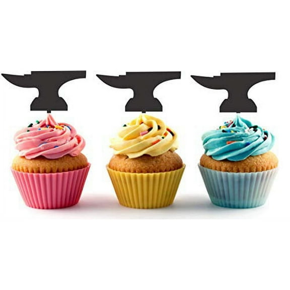 Whimsical Practicality's Anvil Silhouette Acrylic Cupcake Toppers 12 pcs