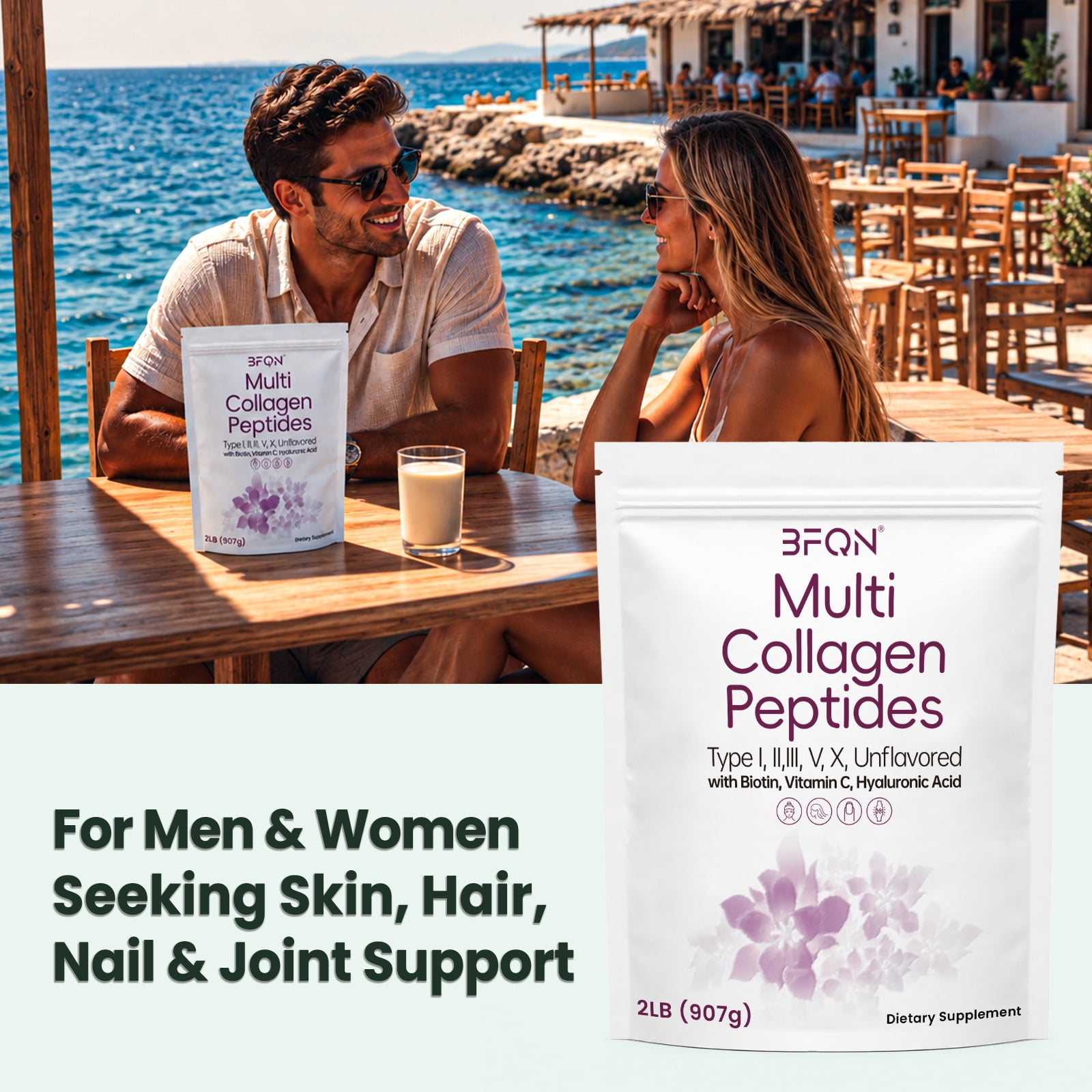 Multi Collagen Protein Powder, 2 Pounds – Type I, II, III, V, X, Hydrolyzed Collagen, Hyaluronic Acid Power, Biotin, Vitamin C – Unflavored Collagen Peptides – Easy Dissolve