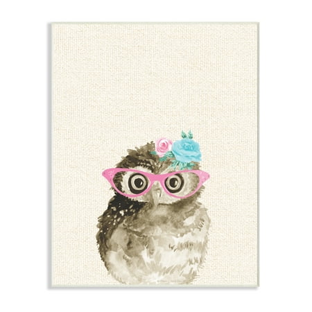 The Kids Room by Stupell Woodland Owl with Cat Eye Glasses Wall Plaque Art, 10 x 0.5 x 15