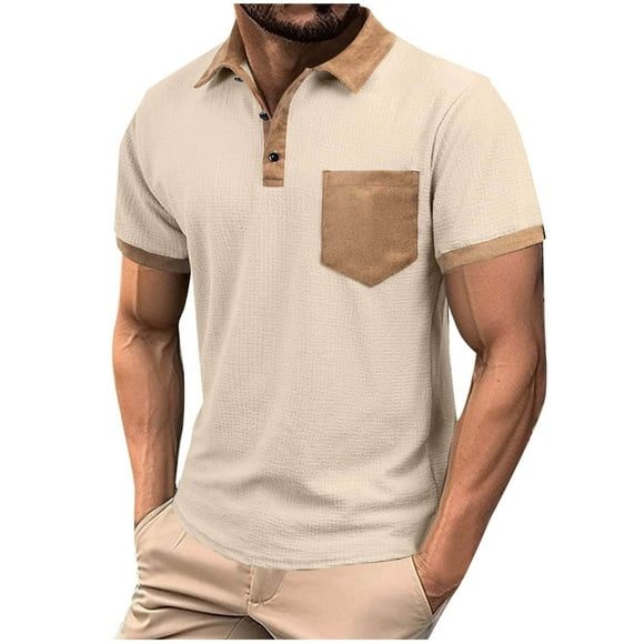 ZMFXJPE Men's Slim Fit Shirts Dressy Casual Summer Work Collared Shirts Short Sleeve Button Down Shirts Breathable Quick Dry Gym T-Shirts Khaki, XL