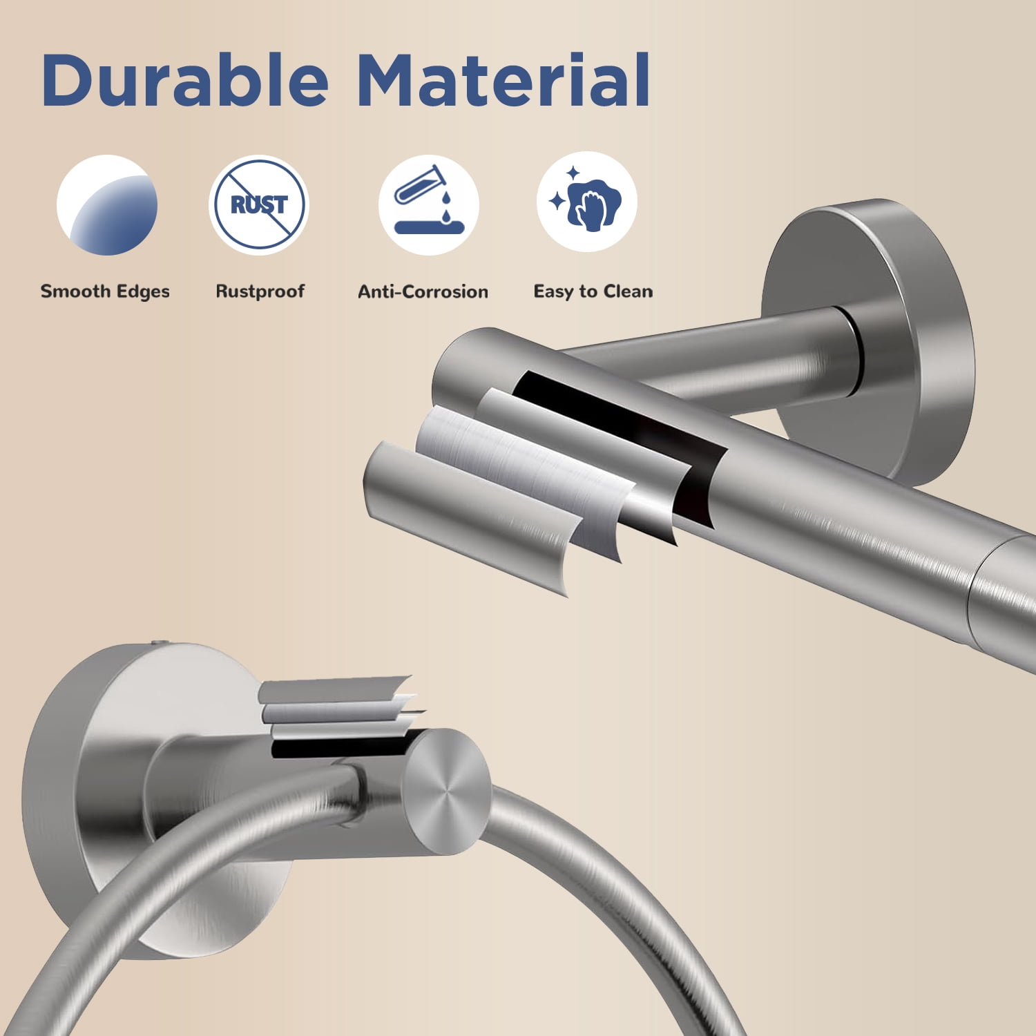 TVOFEK Toilet Paper Holder Wall Mounted Brushed Nickel, Double Post Pivoting Tissue Roll Holder and Towel Ring Set, Stainless Steel Bathroom Hardware Sets