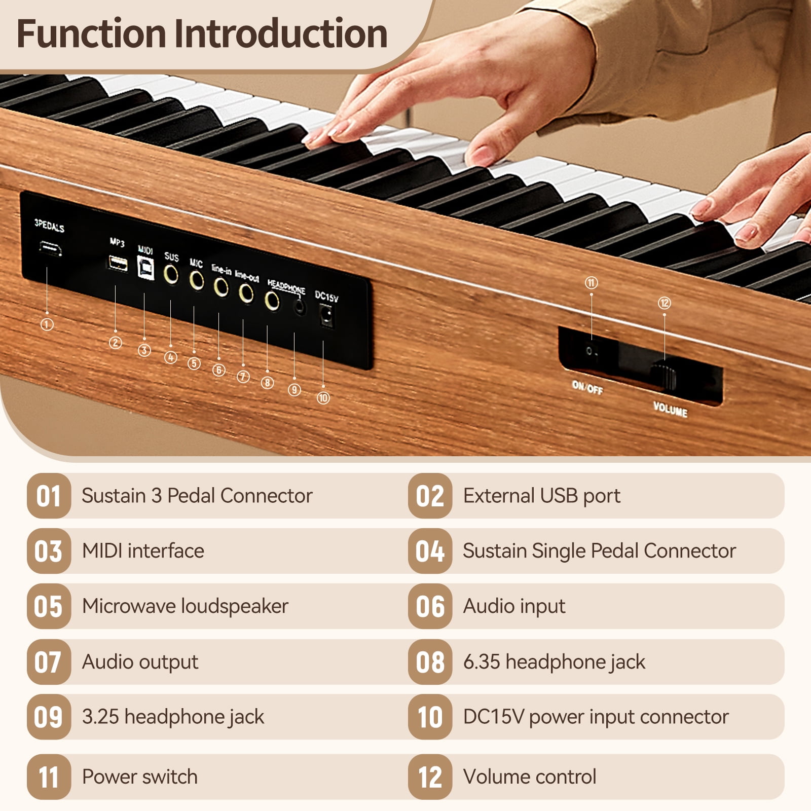TERENCE P37 Digital Piano 88 Key Weighted Keyboard, Full-Size Keyboard Piano for Beginners, Electric Piano with Stand