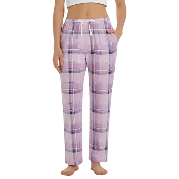 HEARNICE Women's Pajama Pants, Soft Long Casual Pajama Lounge Bottoms, Knit Sleep Pants with Pockets(PINK PURPLE PLAID, XL)