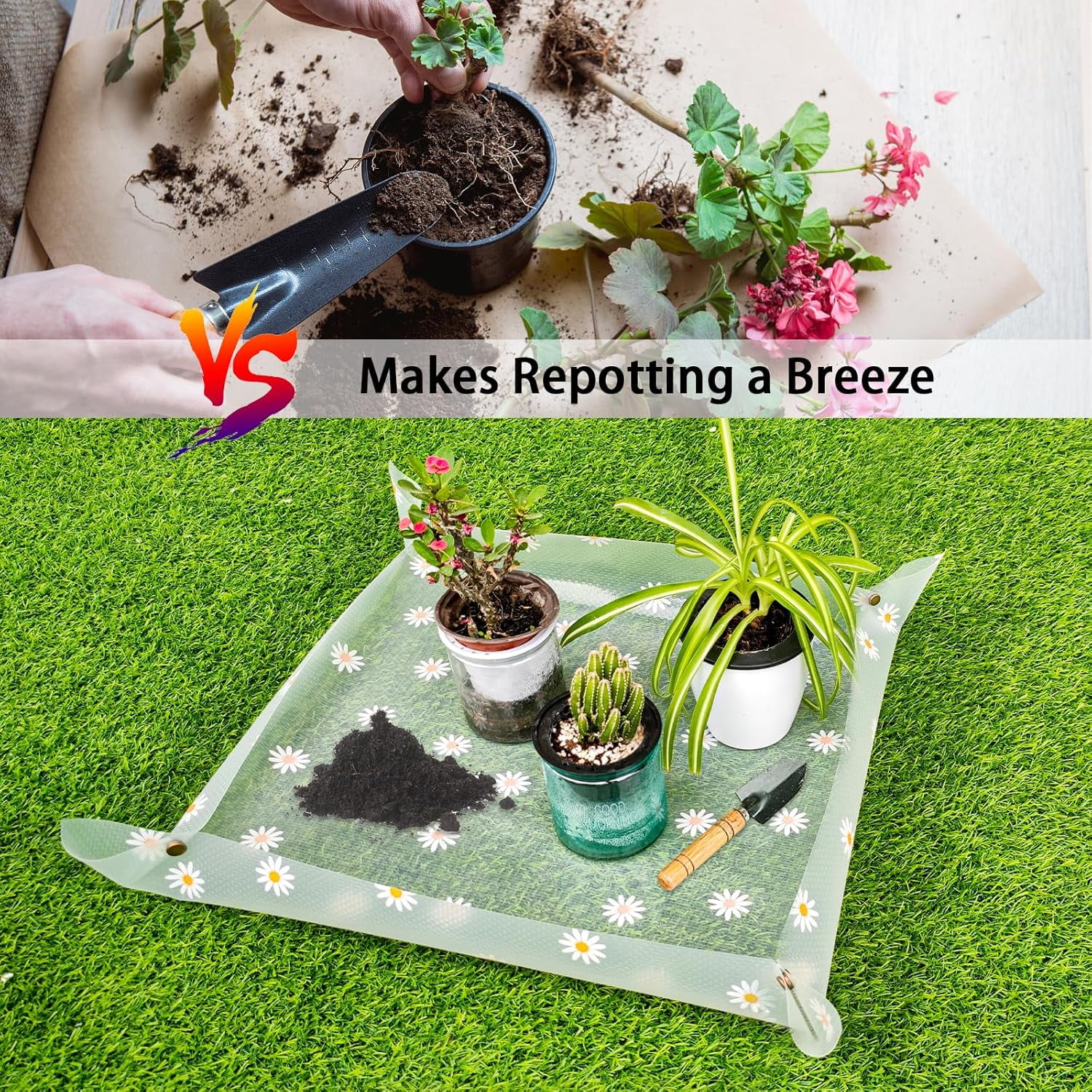 Indoor plant potting mat, waterproof transparent potting mat, foldable gardening plant potting tray, for controlling potting soil, indoor plant gardening accessories gifts, suitable for plant lovers,