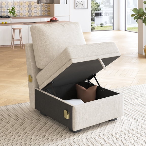 Marrber Single Seat with Storage for Modular Sectional Sleeper Sofa, Linen Beige