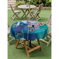thumbnail image 4 of Outdoor Tablecloths with Umbrella Hole & Zipper, Abstract Blue Round Tablecloth 54 Inch, Painting Buildings Geometric Color Block Waterproof Table Cloth, Patio/Pool/Picnic Table Covers, 4 of 8